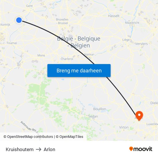 Kruishoutem to Arlon map