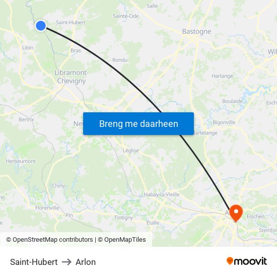 Saint-Hubert to Arlon map