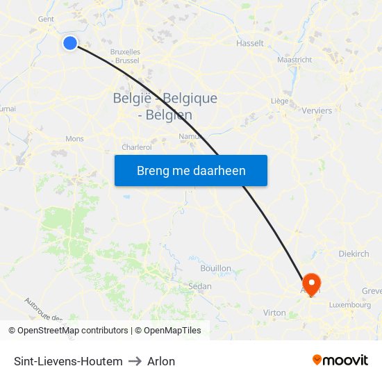 Sint-Lievens-Houtem to Arlon map