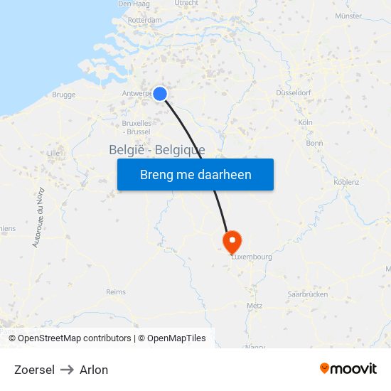 Zoersel to Arlon map