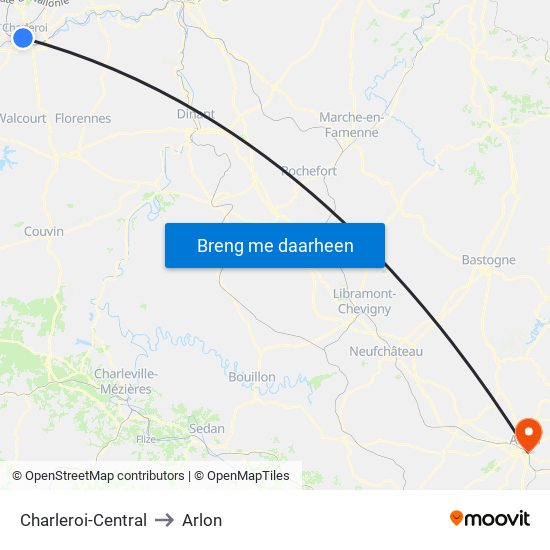 Charleroi-Central to Arlon map