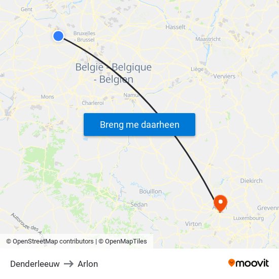 Denderleeuw to Arlon map