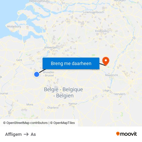 Affligem to As map