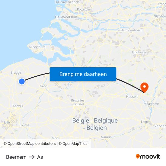 Beernem to As map