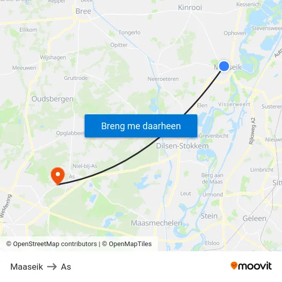 Maaseik to As map