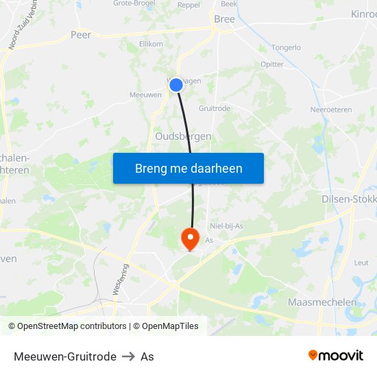 Meeuwen-Gruitrode to As map