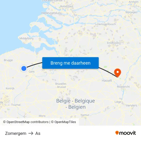 Zomergem to As map