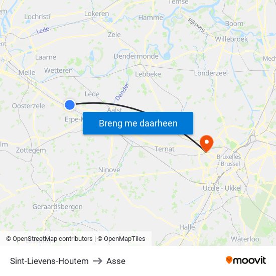 Sint-Lievens-Houtem to Asse map