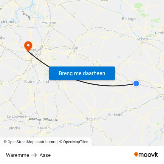 Waremme to Asse map