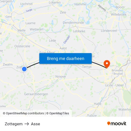 Zottegem to Asse map