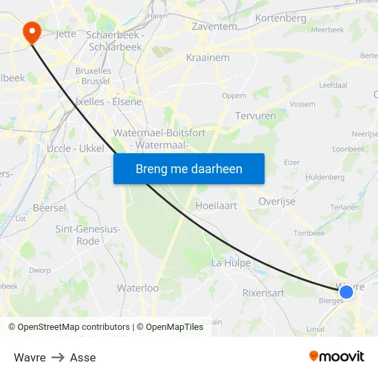 Wavre to Asse map