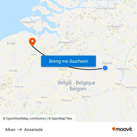 Alken to Assenede map