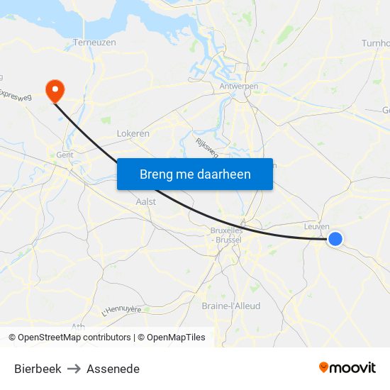 Bierbeek to Assenede map