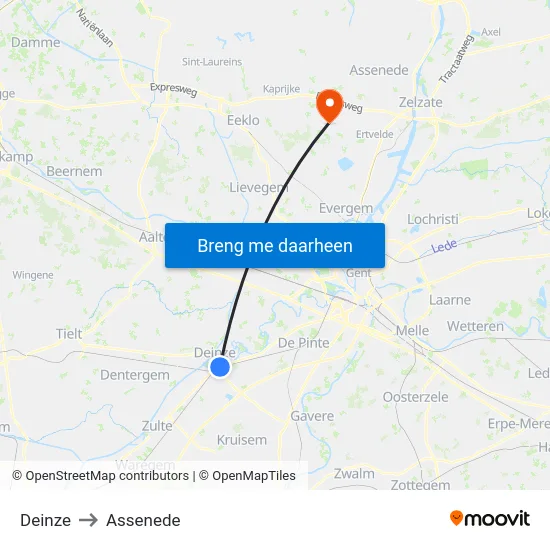 Deinze to Assenede map