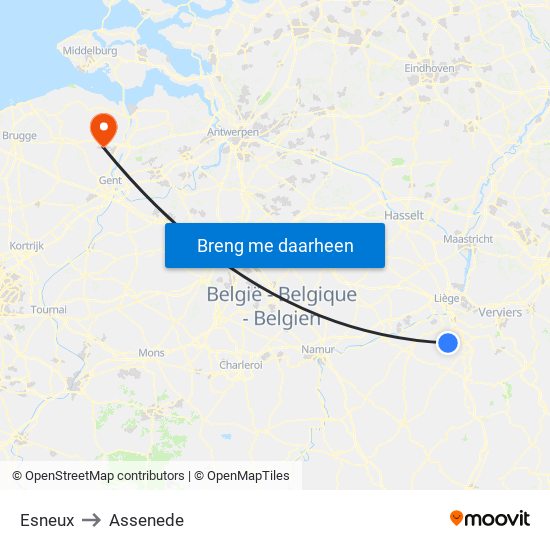 Esneux to Assenede map