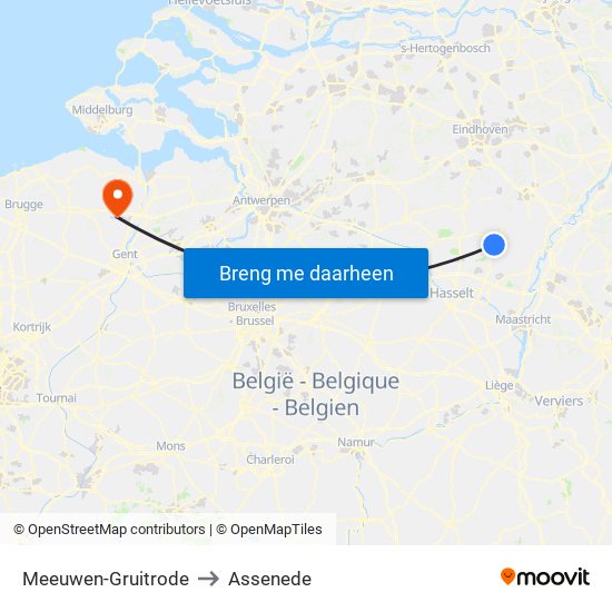Meeuwen-Gruitrode to Assenede map