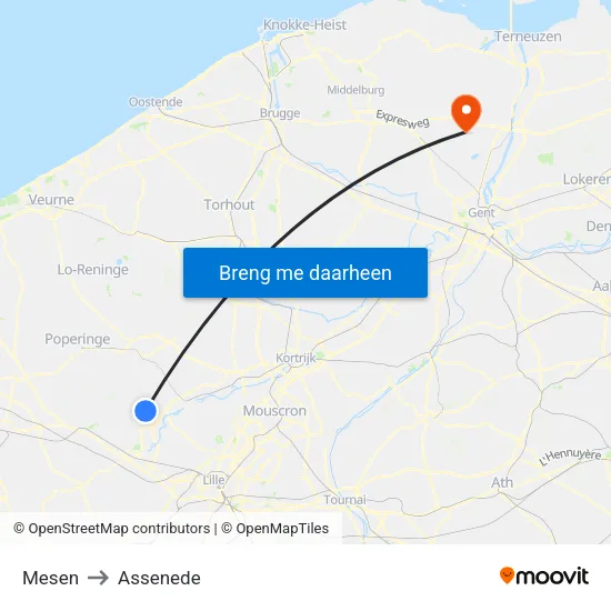 Mesen to Assenede map