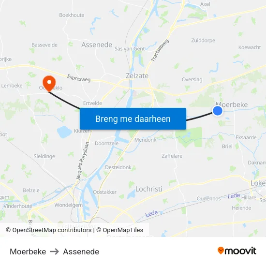 Moerbeke to Assenede map