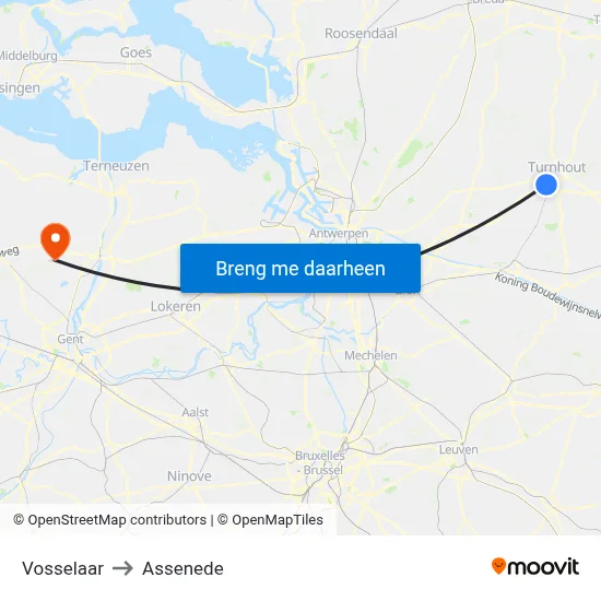 Vosselaar to Assenede map