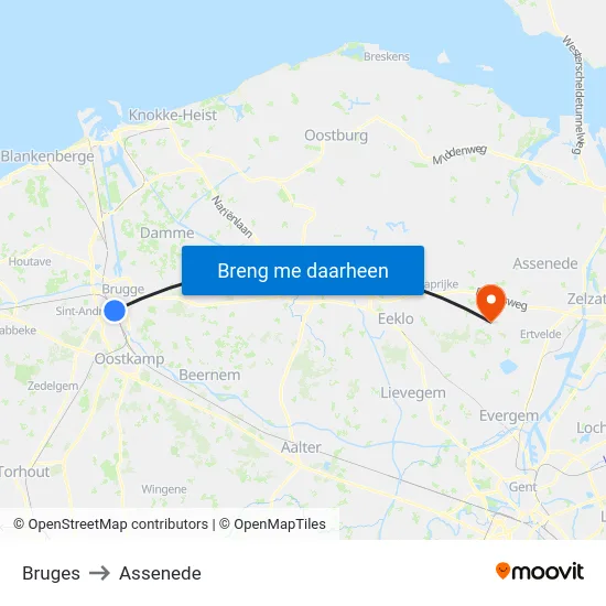 Bruges to Assenede map
