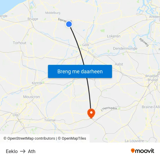 Eeklo to Ath map