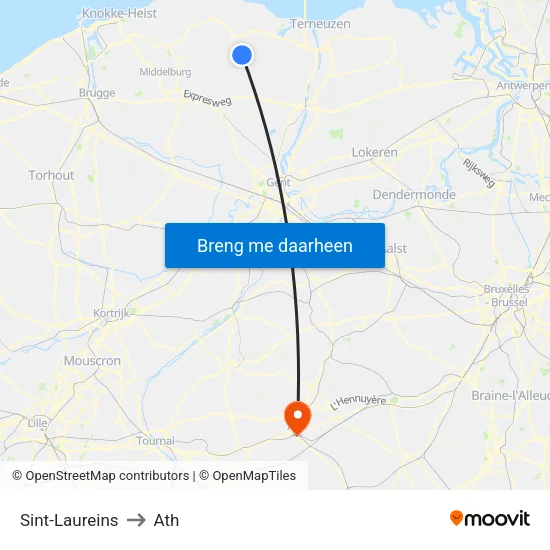 Sint-Laureins to Ath map