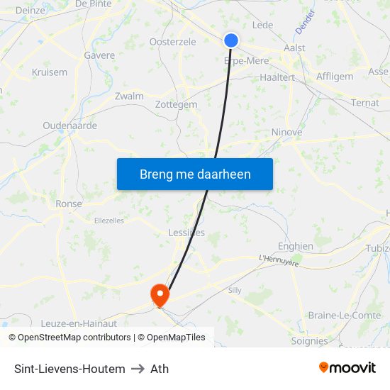 Sint-Lievens-Houtem to Ath map