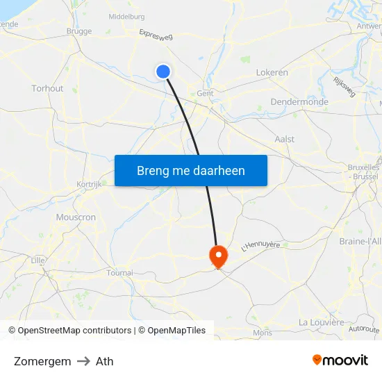 Zomergem to Ath map