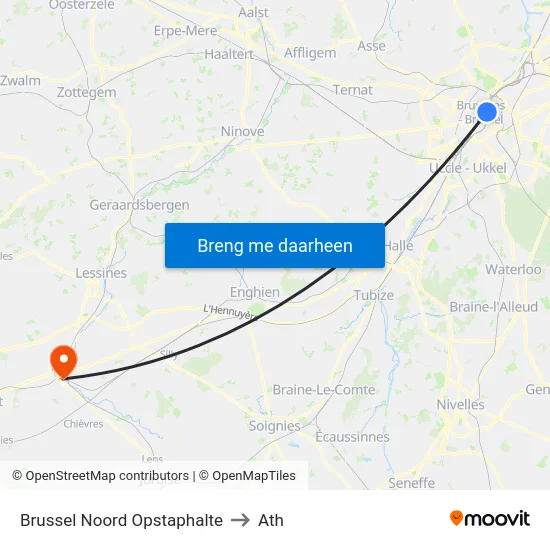 Brussel Noord Opstaphalte to Ath map
