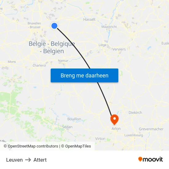 Leuven to Attert map