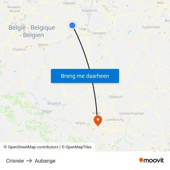 Crisnée to Aubange map