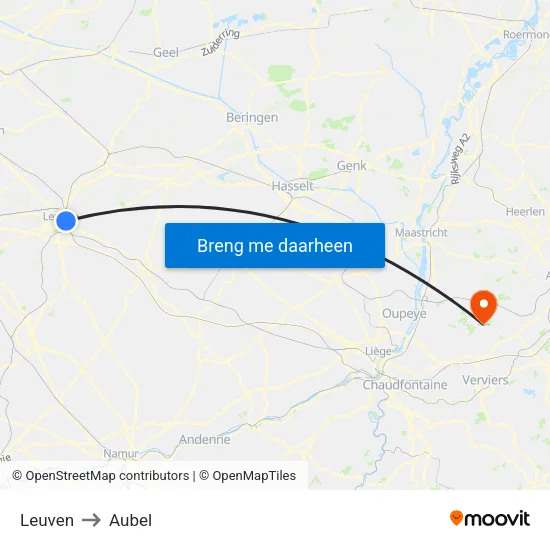 Leuven to Aubel map