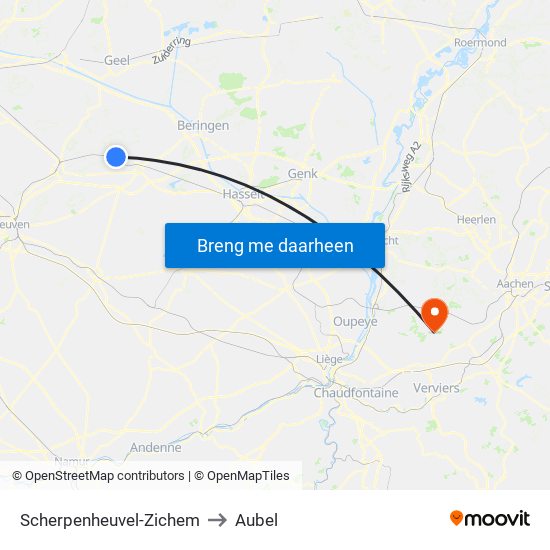 Scherpenheuvel-Zichem to Aubel map