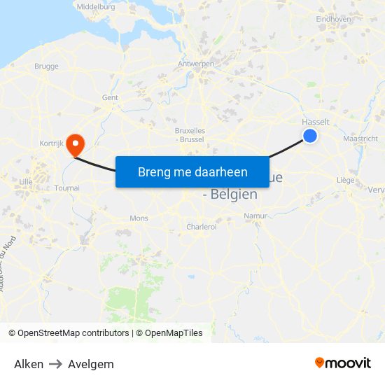 Alken to Avelgem map