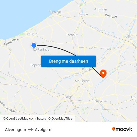 Alveringem to Avelgem map