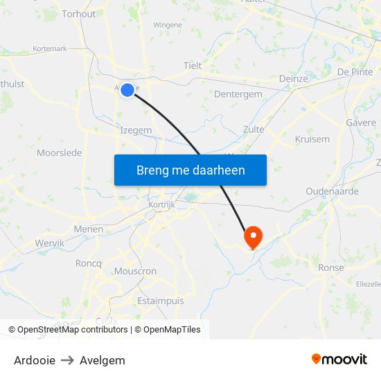 Ardooie to Avelgem map