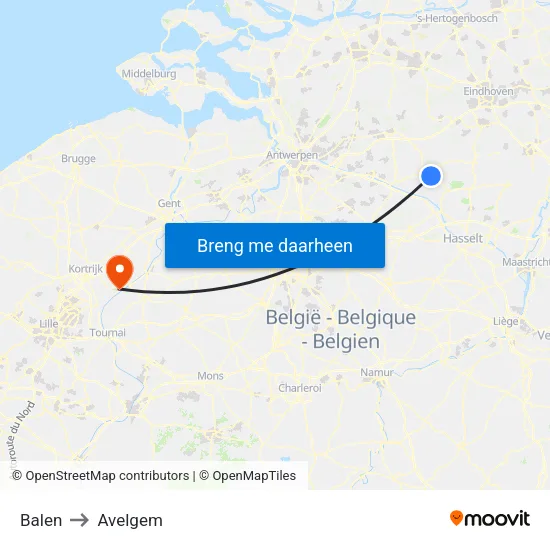 Balen to Avelgem map