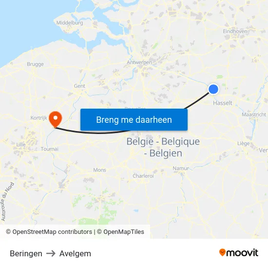 Beringen to Avelgem map
