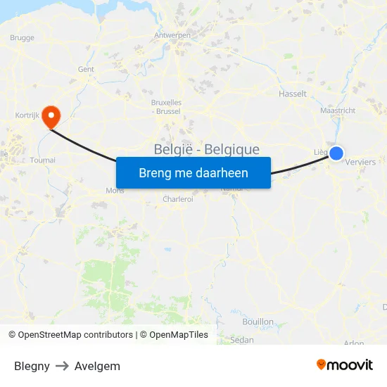 Blegny to Avelgem map