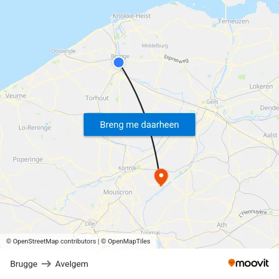 Brugge to Avelgem map
