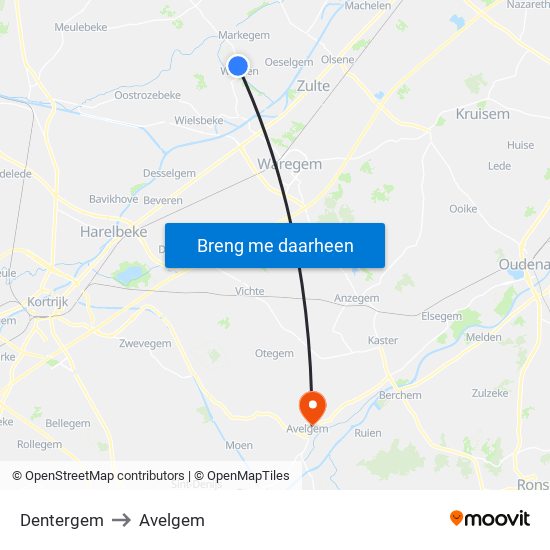 Dentergem to Avelgem map