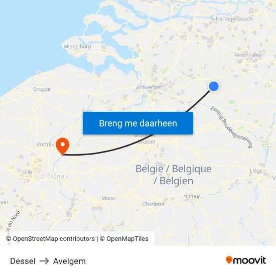 Dessel to Avelgem map