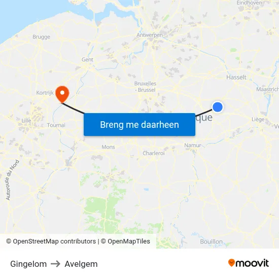 Gingelom to Avelgem map