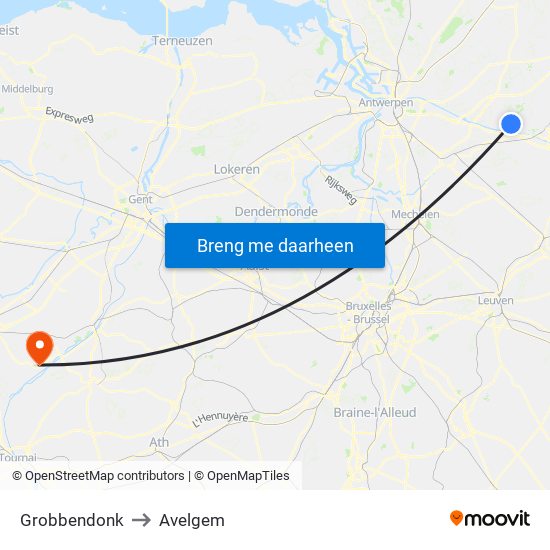 Grobbendonk to Avelgem map