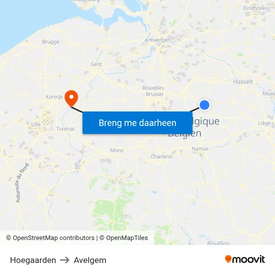 Hoegaarden to Avelgem map