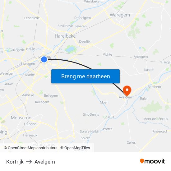 Kortrijk to Avelgem map