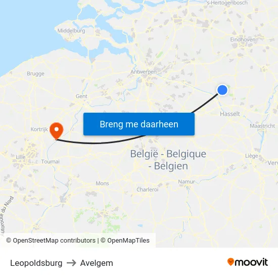 Leopoldsburg to Avelgem map