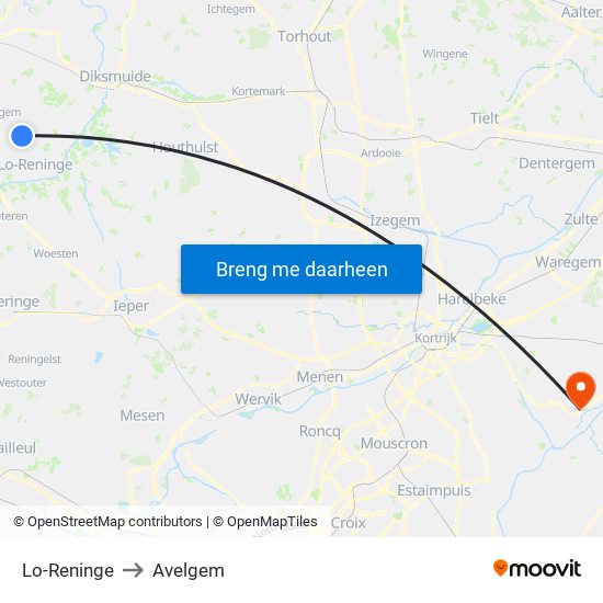Lo-Reninge to Avelgem map
