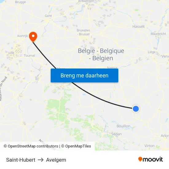 Saint-Hubert to Avelgem map