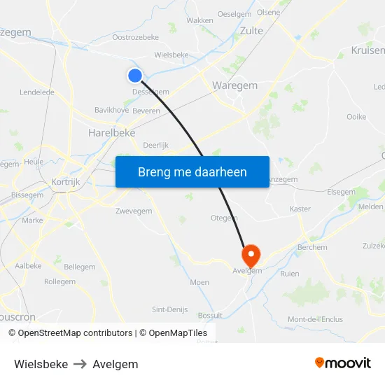 Wielsbeke to Avelgem map